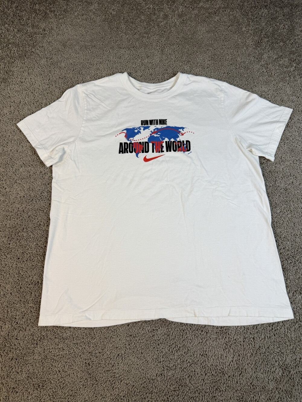 Nike Shirt Mens XL White Run With Nike Around The World Graphic Crew Neck Cotton